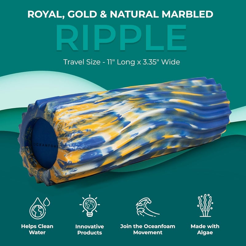 Oceanfoam Ripple Travel Foam Roller (11" x 3.35") Firm Mini Foam Roller for Physical Therapy, Deep Tissue Massage, Back Pain, High Density, Wave Textured, Yoga, Exercise (Royal Gold & Natural Marbled) - Image 4
